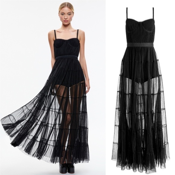 NWT Alice + Olivia Deena Pleated Maxi Dress with Hot Pants‎ Size 2 Black - Picture 13 of 16